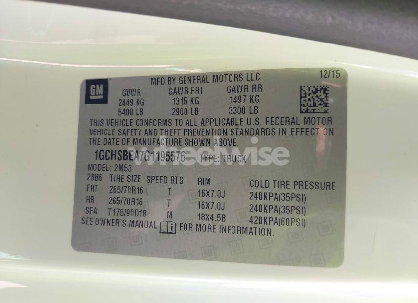 Photo 9 of 2016 Chevrolet Colorado WT (VIN 1GCHSBEA7G1195576)