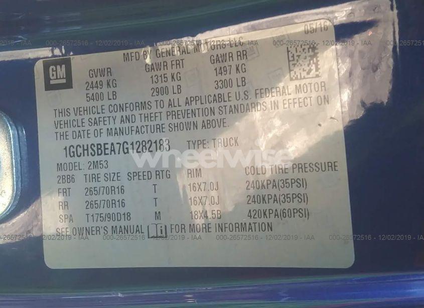 Photo 9 of 2016 Chevrolet Colorado WT (VIN 1GCHSBEA7G1282183)