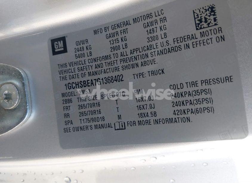 Photo 9 of 2016 Chevrolet Colorado WT (VIN 1GCHSBEA7G1368402)