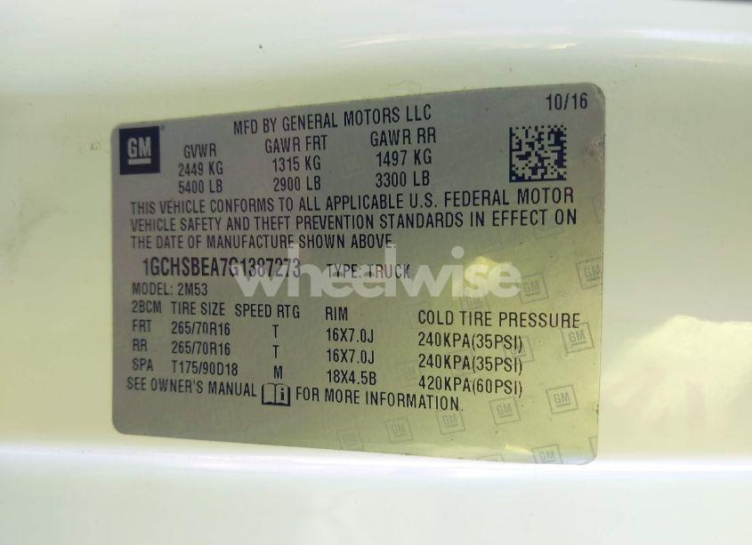 Photo 9 of 2016 Chevrolet Colorado WT (VIN 1GCHSBEA7G1387273)