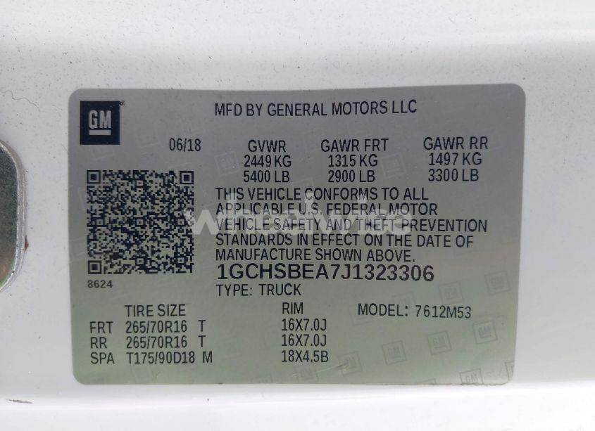 Photo 9 of 2018 Chevrolet Colorado WT (VIN 1GCHSBEA7J1323306)