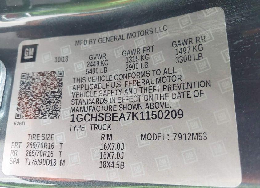 Photo 9 of 2019 Chevrolet Colorado WT (VIN 1GCHSBEA7K1150209)