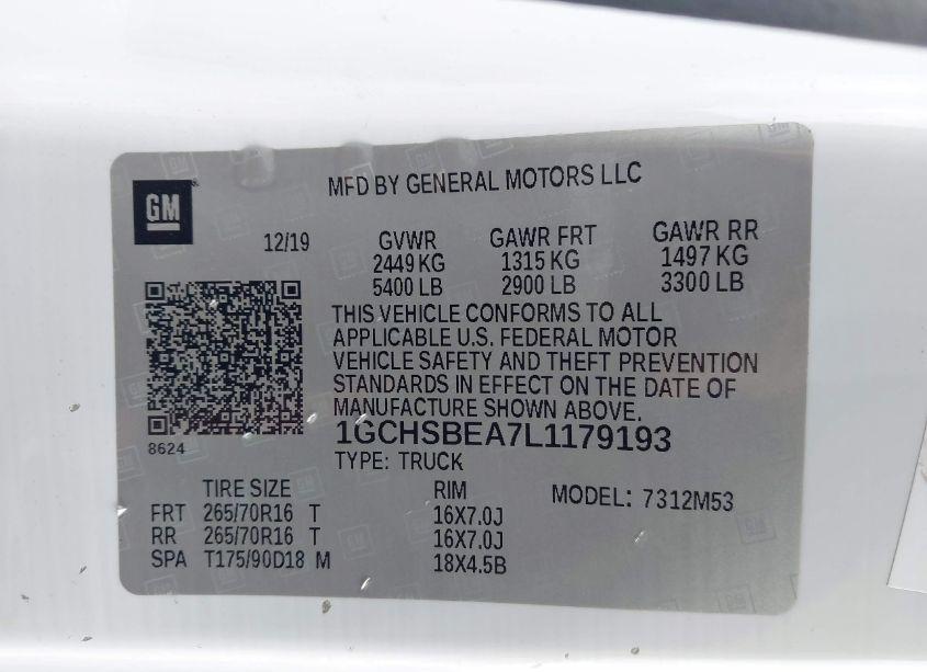 Photo 9 of 2020 Chevrolet Colorado 2WD LONG BOX WT (VIN 1GCHSBEA7L1179193)