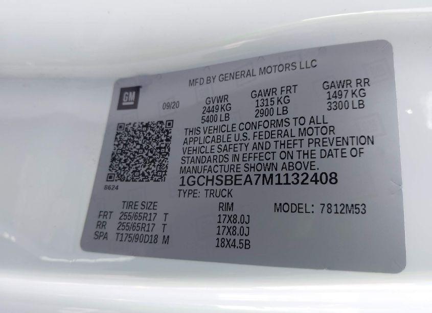 Photo 9 of 2021 Chevrolet Colorado 2WD LONG BOX WT (VIN 1GCHSBEA7M1132408)