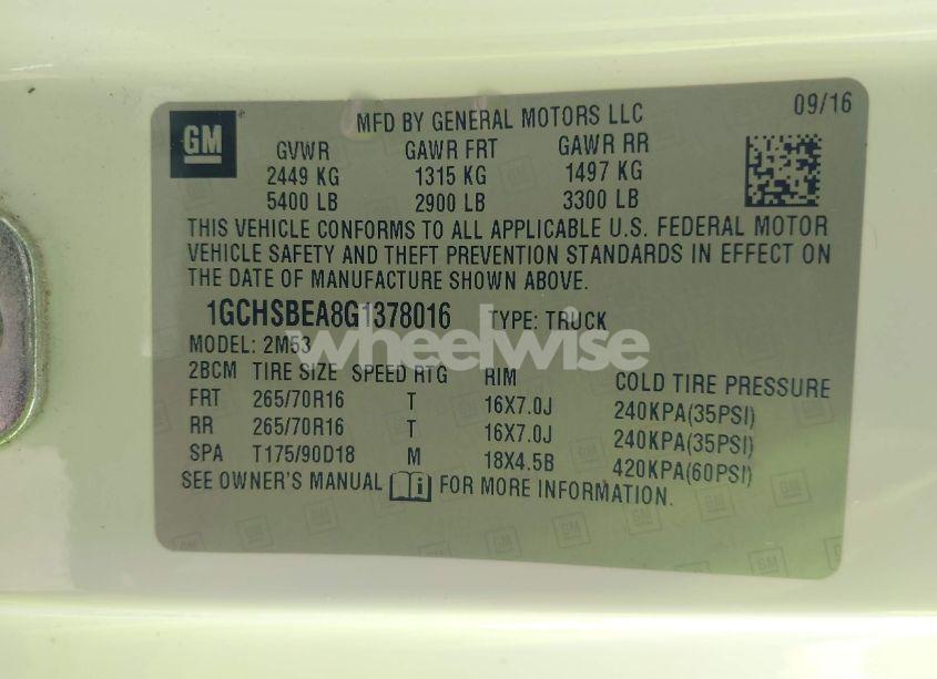 Photo 9 of 2016 Chevrolet Colorado WT (VIN 1GCHSBEA8G1378016)