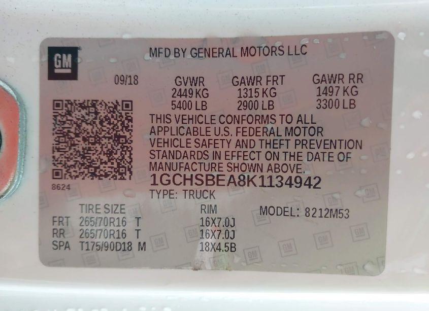 Photo 9 of 2019 Chevrolet Colorado WT (VIN 1GCHSBEA8K1134942)