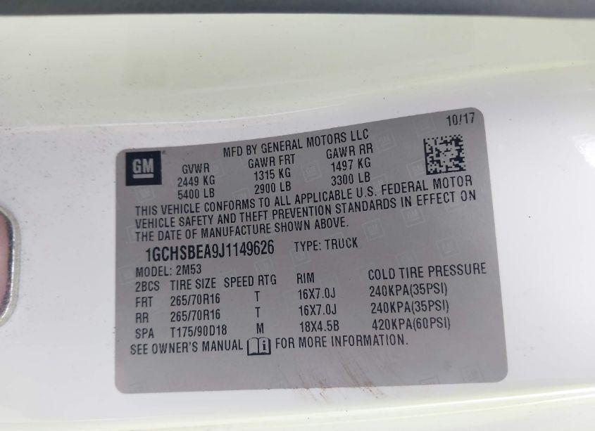 Photo 9 of 2018 Chevrolet Colorado WT (VIN 1GCHSBEA9J1149626)