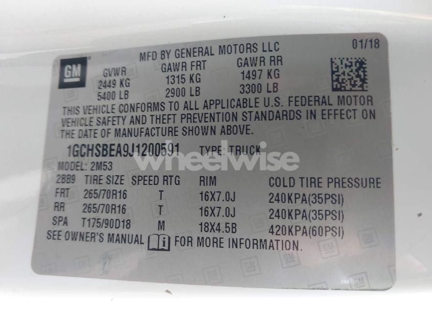 Photo 9 of 2018 Chevrolet Colorado WT (VIN 1GCHSBEA9J1200591)