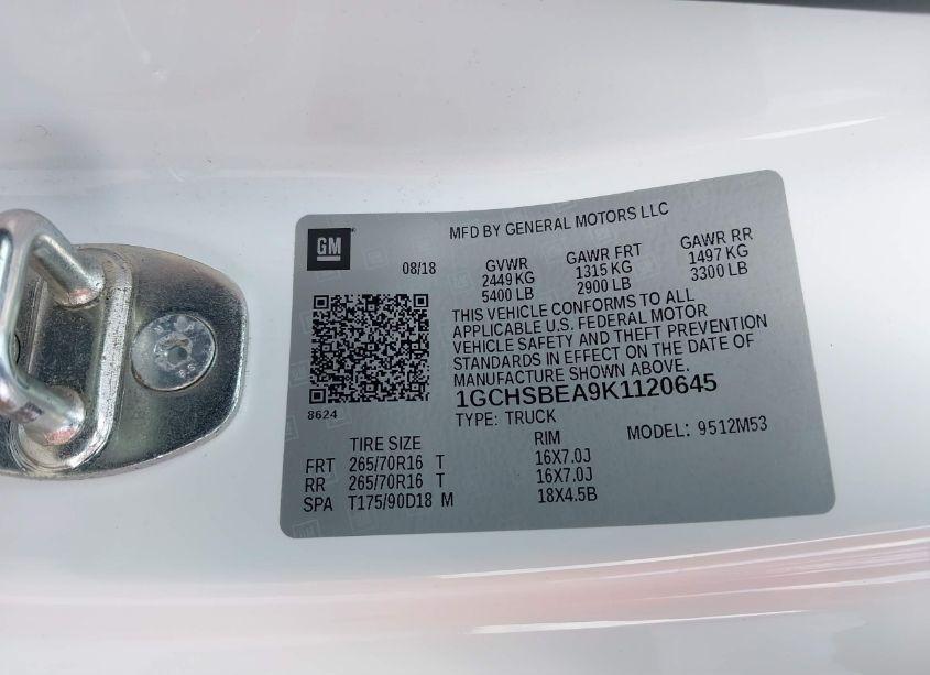 Photo 9 of 2019 Chevrolet Colorado WT (VIN 1GCHSBEA9K1120645)