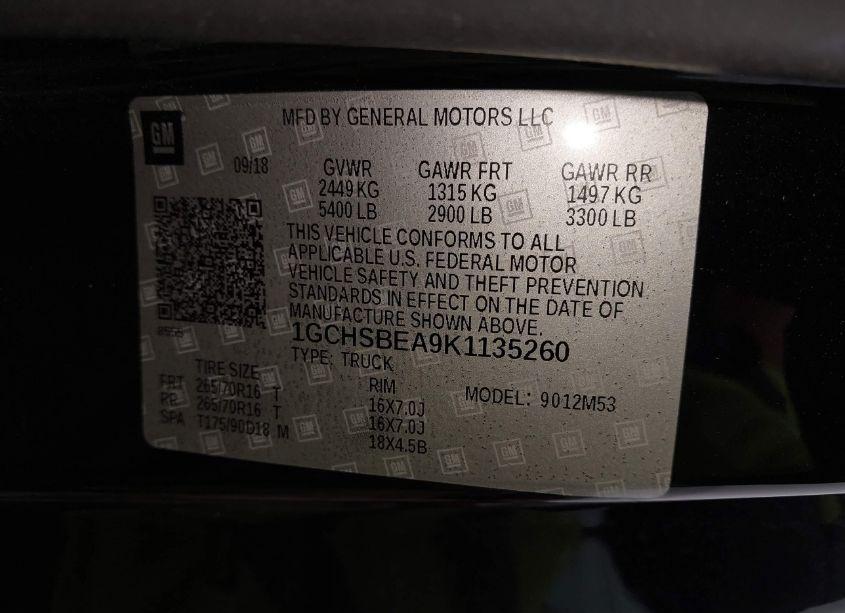 Photo 9 of 2019 Chevrolet Colorado WT (VIN 1GCHSBEA9K1135260)