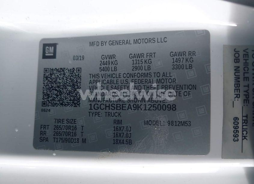 Photo 9 of 2019 Chevrolet Colorado WT (VIN 1GCHSBEA9K1250098)