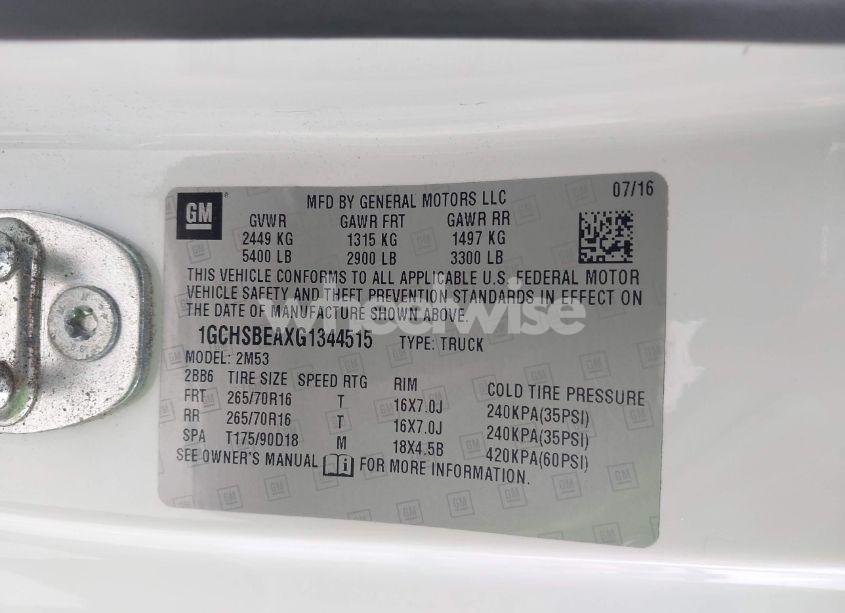 Photo 9 of 2016 Chevrolet Colorado WT (VIN 1GCHSBEAXG1344515)