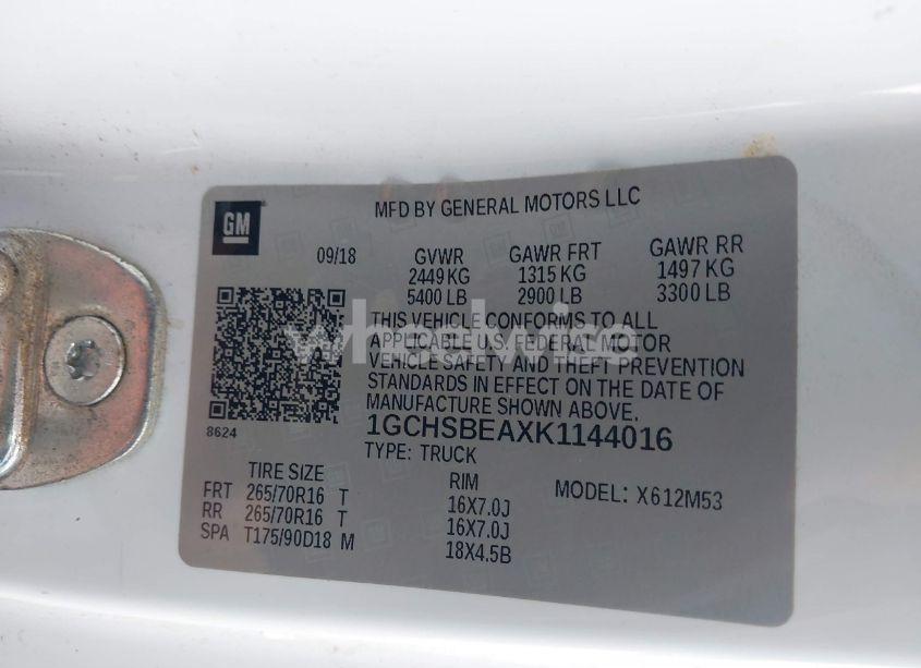 Photo 9 of 2019 Chevrolet Colorado WT (VIN 1GCHSBEAXK1144016)