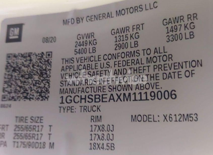 Photo 9 of 2021 Chevrolet Colorado 2WD LONG BOX WT (VIN 1GCHSBEAXM1119006)