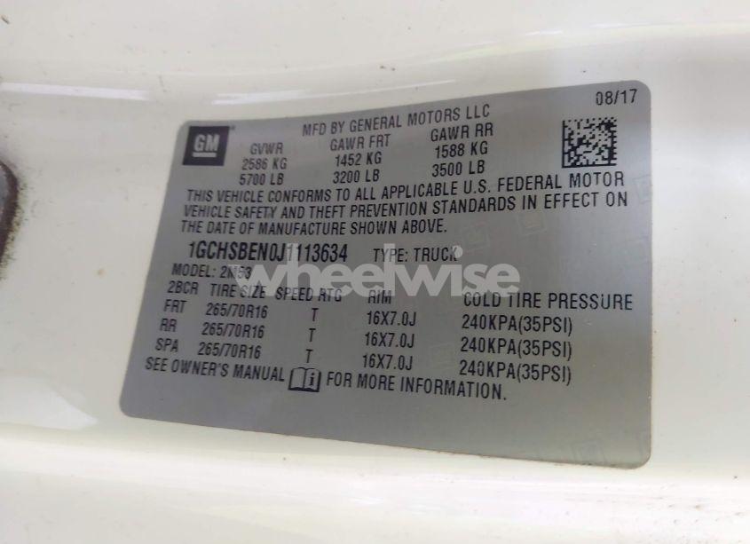 Photo 9 of 2018 Chevrolet Colorado WT (VIN 1GCHSBEN0J1113634)