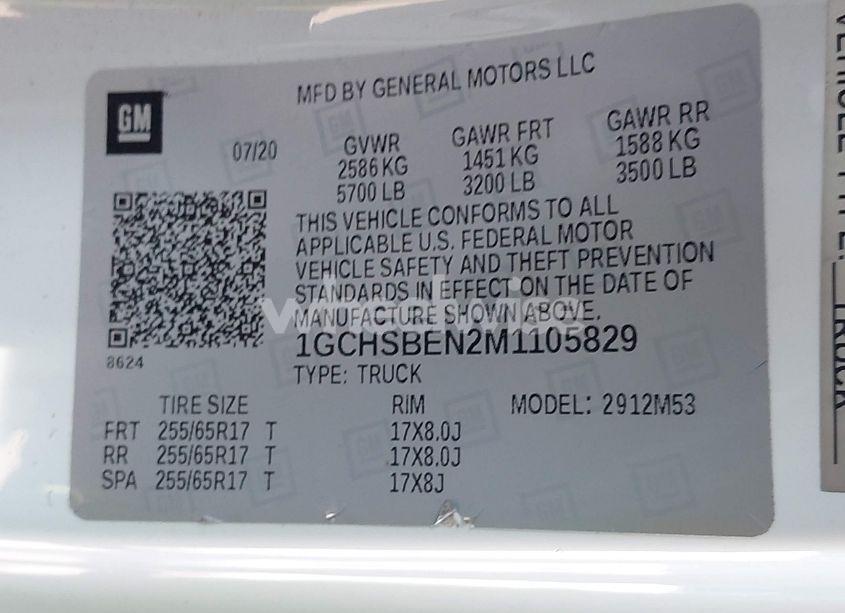 Photo 9 of 2021 Chevrolet Colorado 2WD LONG BOX WT (VIN 1GCHSBEN2M1105829)