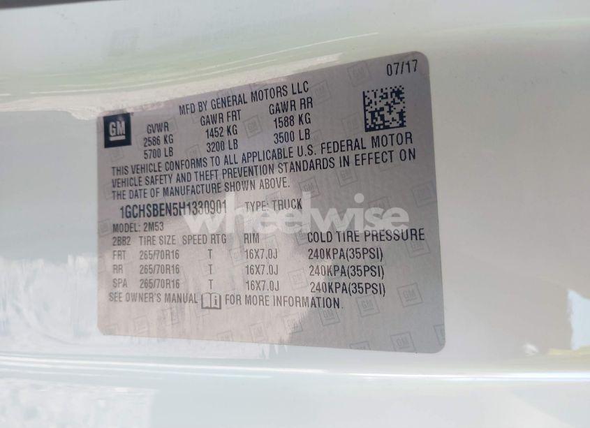 Photo 9 of 2017 Chevrolet Colorado WT (VIN 1GCHSBEN5H1330901)