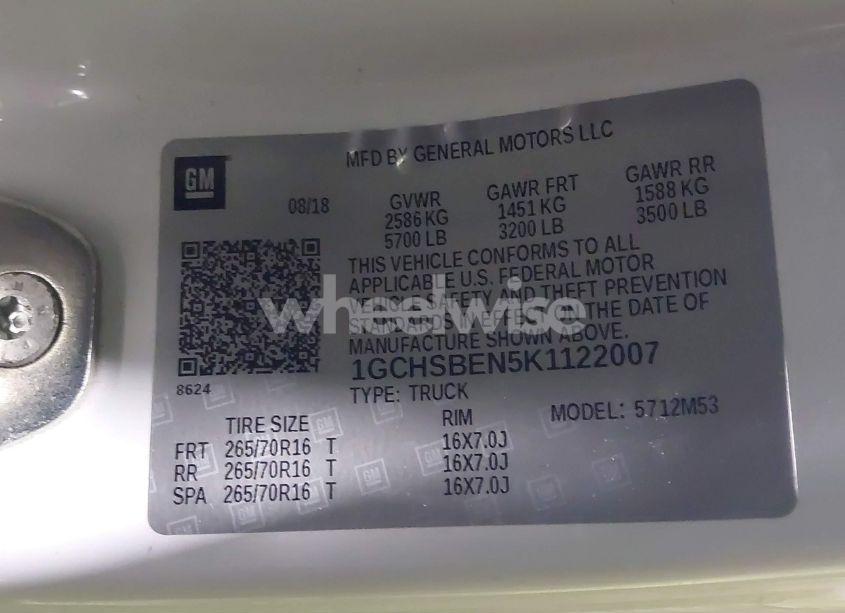 Photo 9 of 2019 Chevrolet Colorado WT (VIN 1GCHSBEN5K1122007)