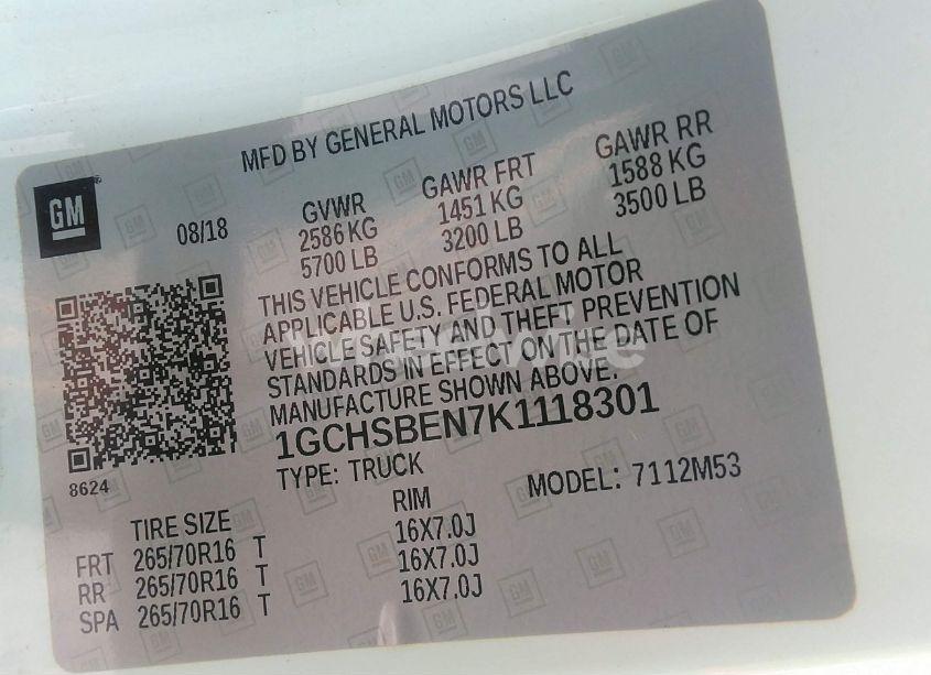 Photo 9 of 2019 Chevrolet Colorado WT (VIN 1GCHSBEN7K1118301)