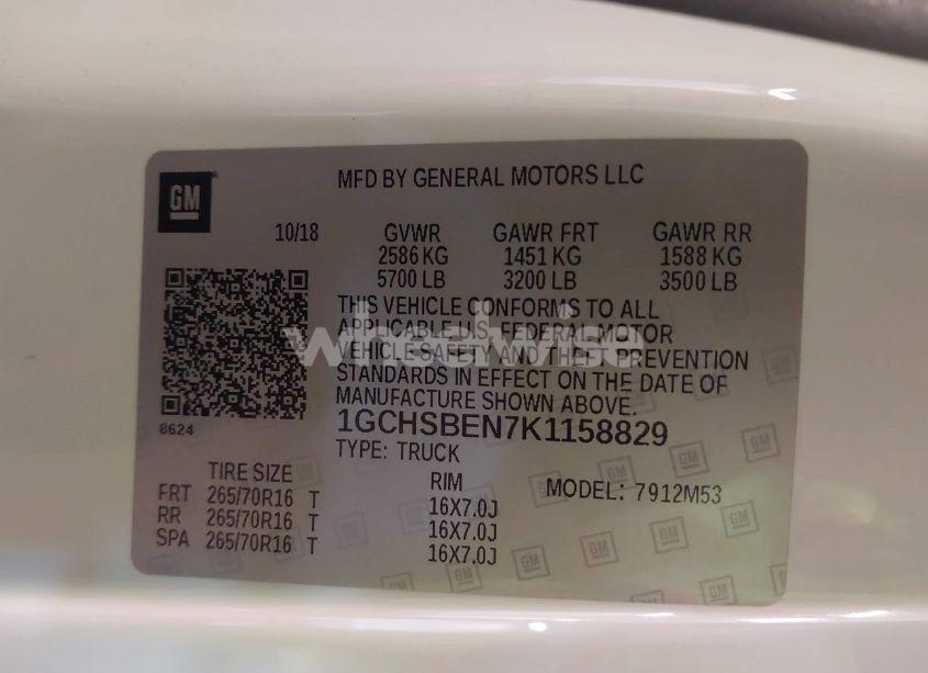 Photo 9 of 2019 Chevrolet Colorado WT (VIN 1GCHSBEN7K1158829)