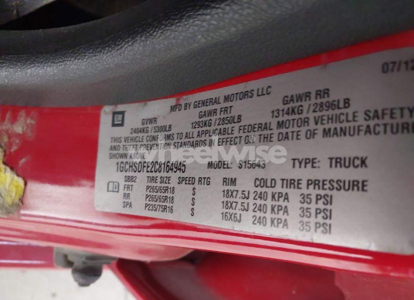 Photo 9 of 2012 Chevrolet Colorado 2LT (VIN 1GCHSDFE2C8164945)