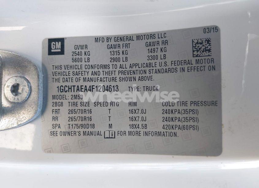 Photo 9 of 2015 Chevrolet Colorado WT (VIN 1GCHTAEA4F1204613)