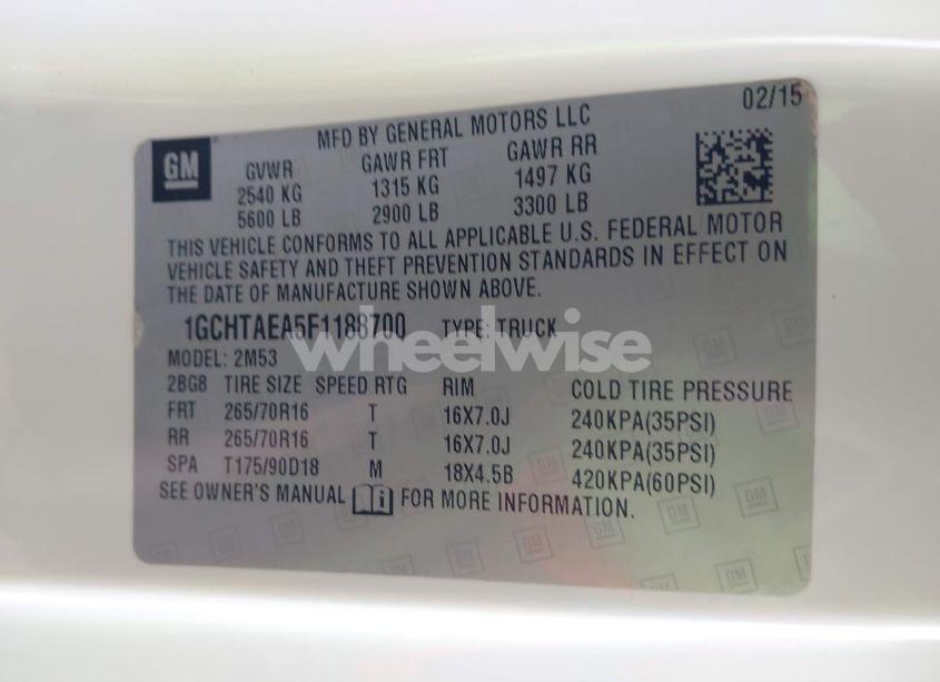 Photo 9 of 2015 Chevrolet Colorado WT (VIN 1GCHTAEA5F1188700)