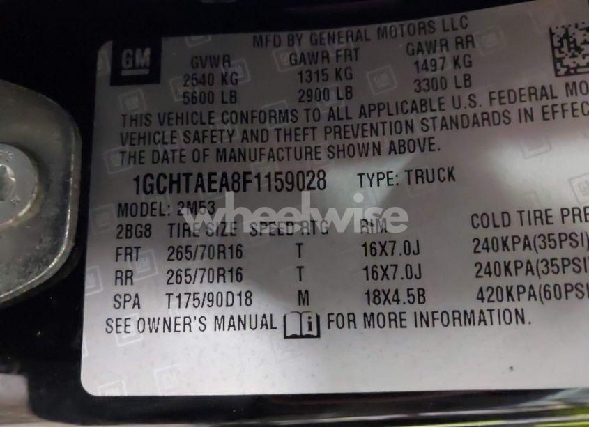 Photo 9 of 2015 Chevrolet Colorado WT (VIN 1GCHTAEA8F1159028)