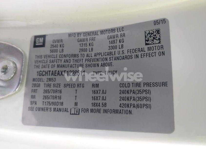 Photo 9 of 2015 Chevrolet Colorado WT (VIN 1GCHTAEAXF1228611)