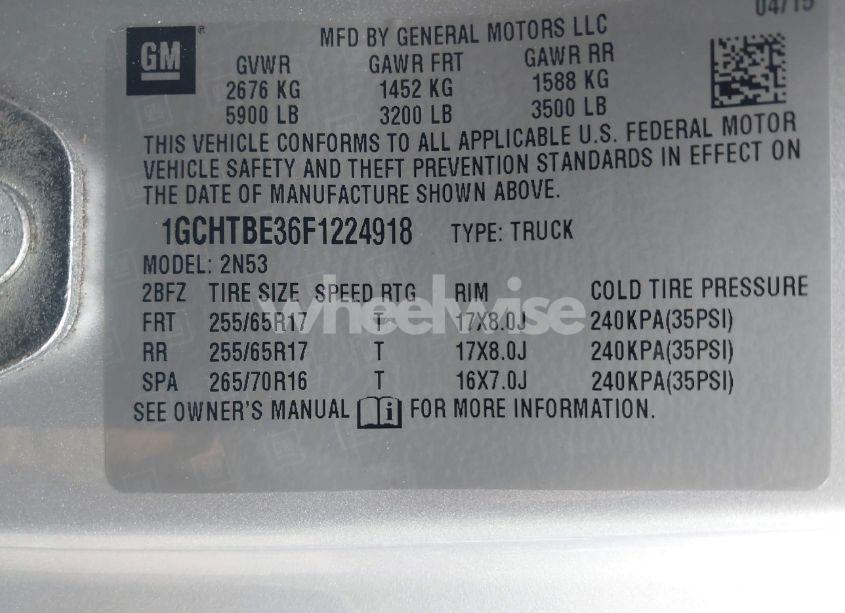 Photo 9 of 2015 Chevrolet Colorado LT (VIN 1GCHTBE36F1224918)