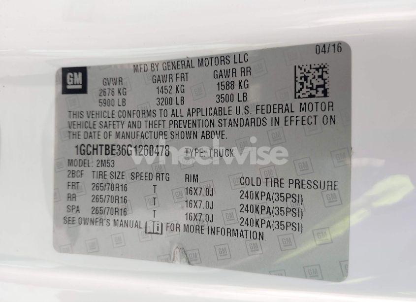 Photo 9 of 2016 Chevrolet Colorado WT (VIN 1GCHTBE36G1260478)