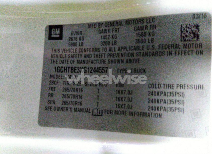 Photo 9 of 2016 Chevrolet Colorado WT (VIN 1GCHTBE3XG1244557)