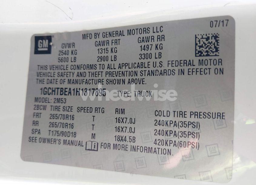 Photo 9 of 2017 Chevrolet Colorado WT (VIN 1GCHTBEA1H1317895)