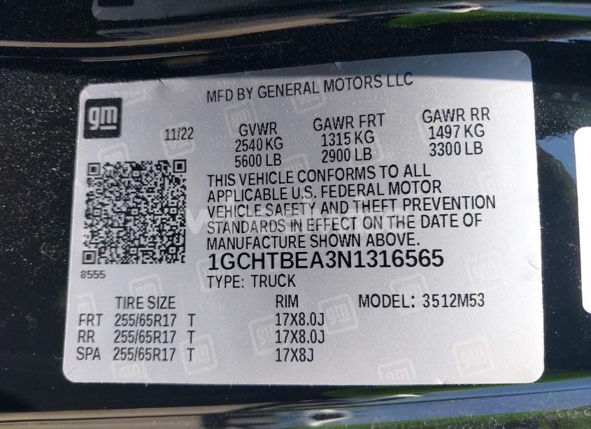 Photo 9 of 2022 Chevrolet Colorado 4WD LONG BOX WT (VIN 1GCHTBEA3N1316565)