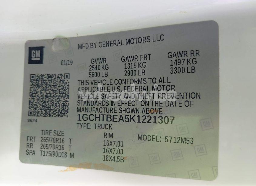 Photo 9 of 2019 Chevrolet Colorado WT (VIN 1GCHTBEA5K1221307)