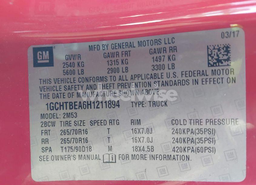 Photo 9 of 2017 Chevrolet Colorado WT (VIN 1GCHTBEA6H1211894)