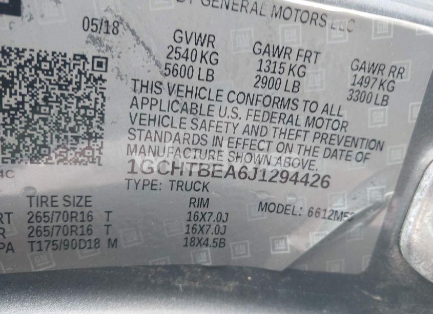 Photo 9 of 2018 Chevrolet Colorado WT (VIN 1GCHTBEA6J1294426)