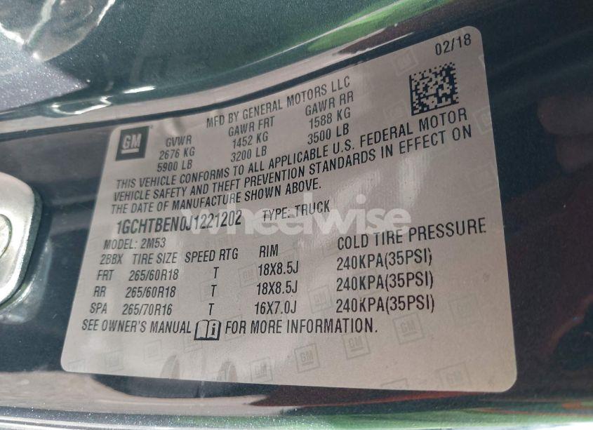 Photo 9 of 2018 Chevrolet Colorado WT (VIN 1GCHTBEN0J1221202)