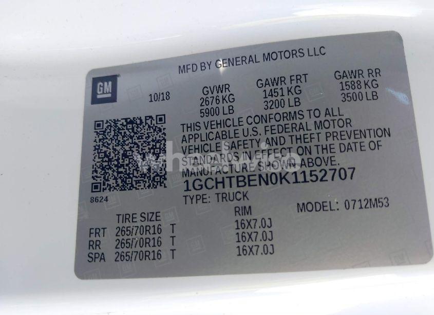 Photo 9 of 2019 Chevrolet Colorado WT (VIN 1GCHTBEN0K1152707)