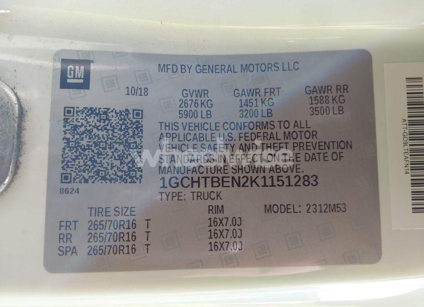 Photo 8 of 2019 Chevrolet Colorado WT (VIN 1GCHTBEN2K1151283)