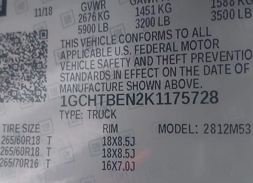 Photo 9 of 2019 Chevrolet Colorado WT (VIN 1GCHTBEN2K1175728)