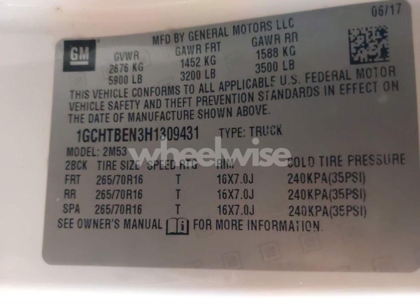 Photo 9 of 2017 Chevrolet Colorado WT (VIN 1GCHTBEN3H1309431)