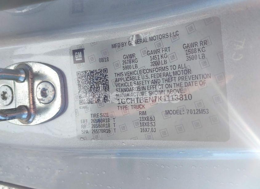 Photo 9 of 2019 Chevrolet Colorado WT (VIN 1GCHTBEN7K1113810)