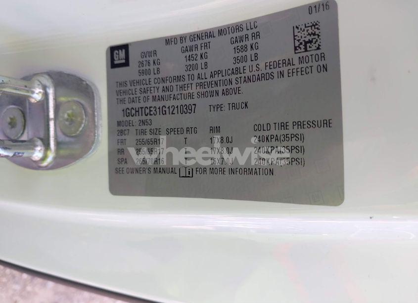 Photo 9 of 2016 Chevrolet Colorado LT (VIN 1GCHTCE31G1210397)