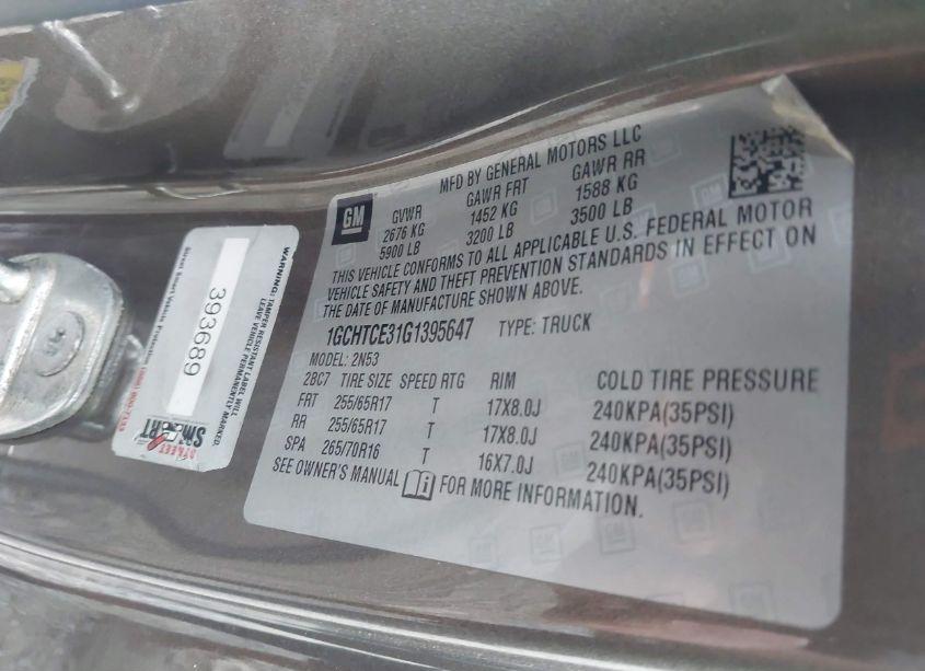 Photo 9 of 2016 Chevrolet Colorado LT (VIN 1GCHTCE31G1395647)