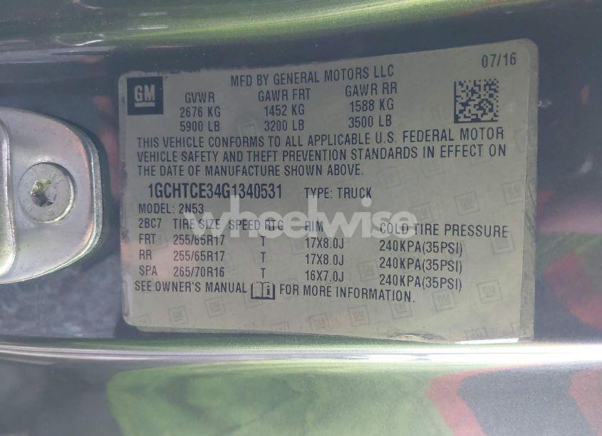 Photo 9 of 2016 Chevrolet Colorado LT (VIN 1GCHTCE34G1340531)