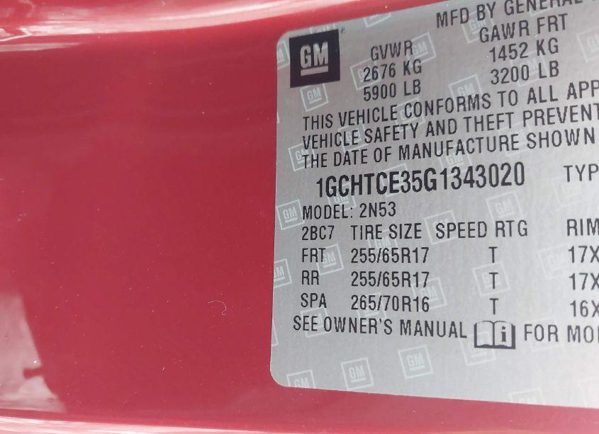 Photo 9 of 2016 Chevrolet Colorado LT (VIN 1GCHTCE35G1343020)