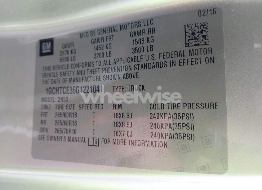 Photo 9 of 2016 Chevrolet Colorado LT (VIN 1GCHTCE36G1221041)