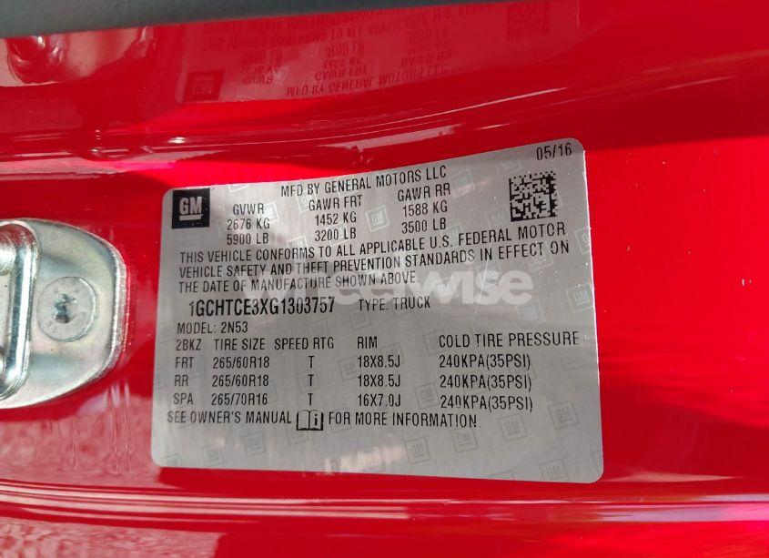 Photo 9 of 2016 Chevrolet Colorado LT (VIN 1GCHTCE3XG1303757)