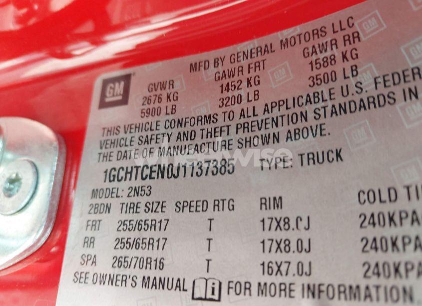 Photo 9 of 2018 Chevrolet Colorado LT (VIN 1GCHTCEN0J1137385)